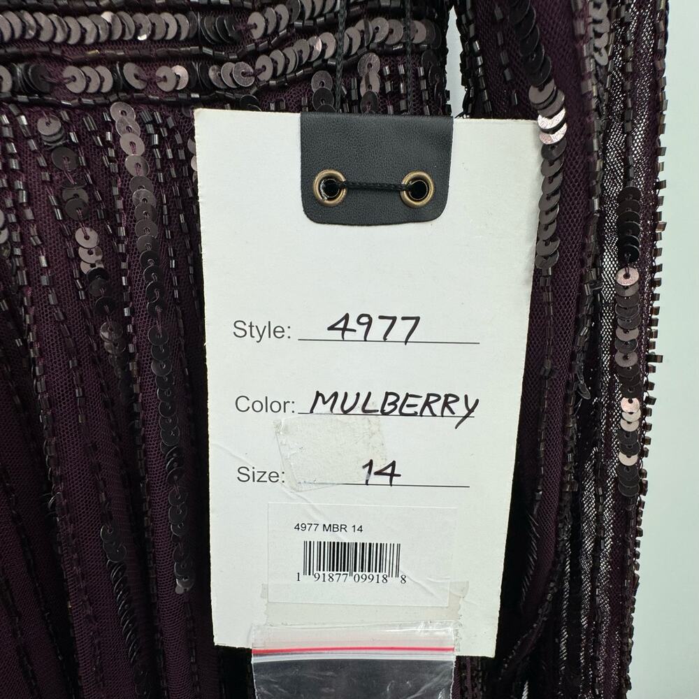 Mac Duggal 4977 Sequined & Bead Plunging V-Neck Mulberry Gown SZ 14 NWT - Picture 11 of 12